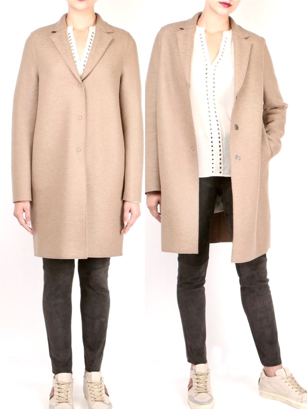 HARRIS WHARF LONDON 100% Virgin Wool Cocoon Coat in Almond - US 2/XS